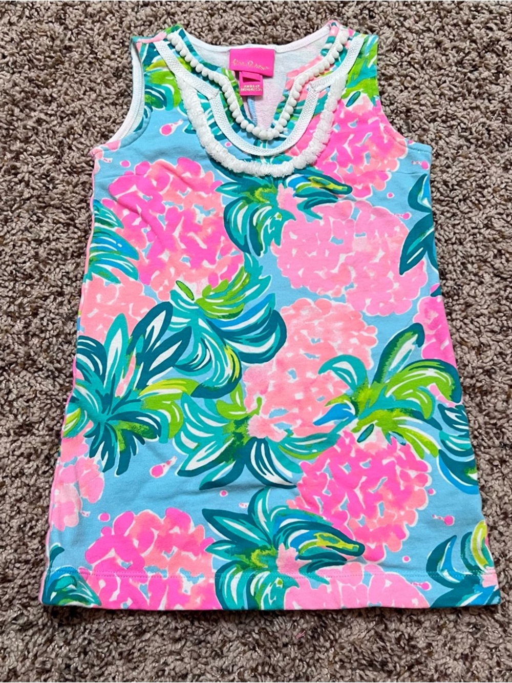 Lilly Pulitzer Girls Mini Harper Shift Dress in Blue Ibiza Pineapple Size 2-3